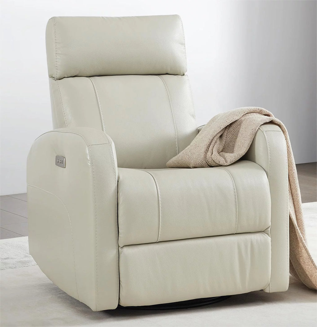 White Leather Power Swivel Glider Recliner L65696