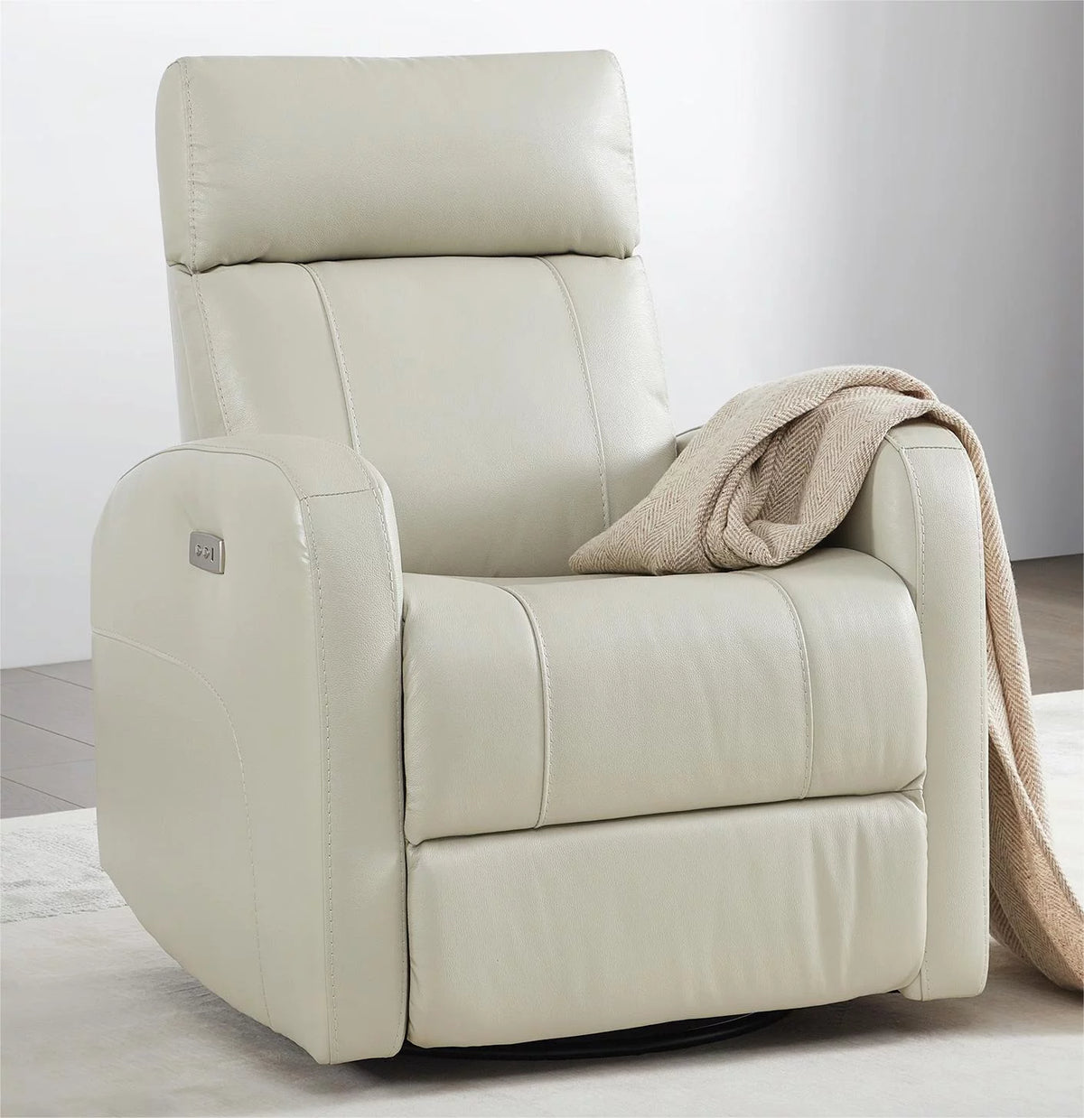 White Leather Power Swivel Glider Recliner L65696
