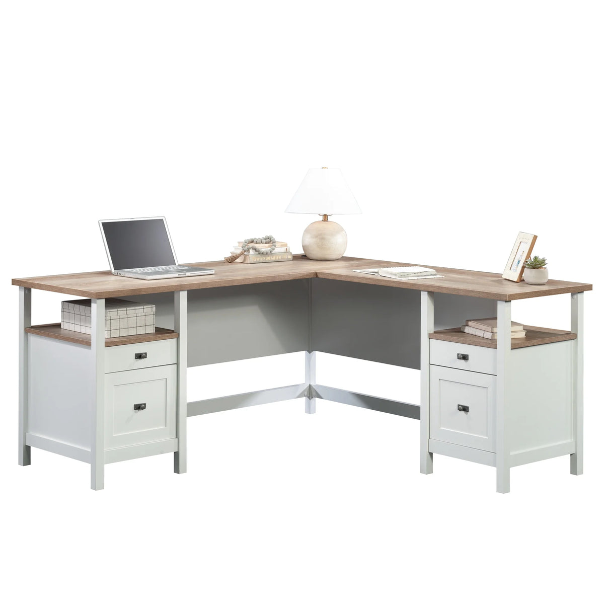 L-Shaped White Engineered Wood Desk S997915