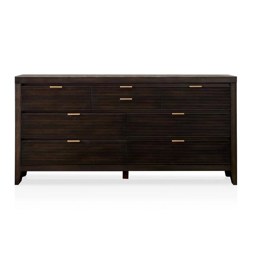 Wood 2-Piece Dresser and Mirror Set in Dark Walnut J237955
