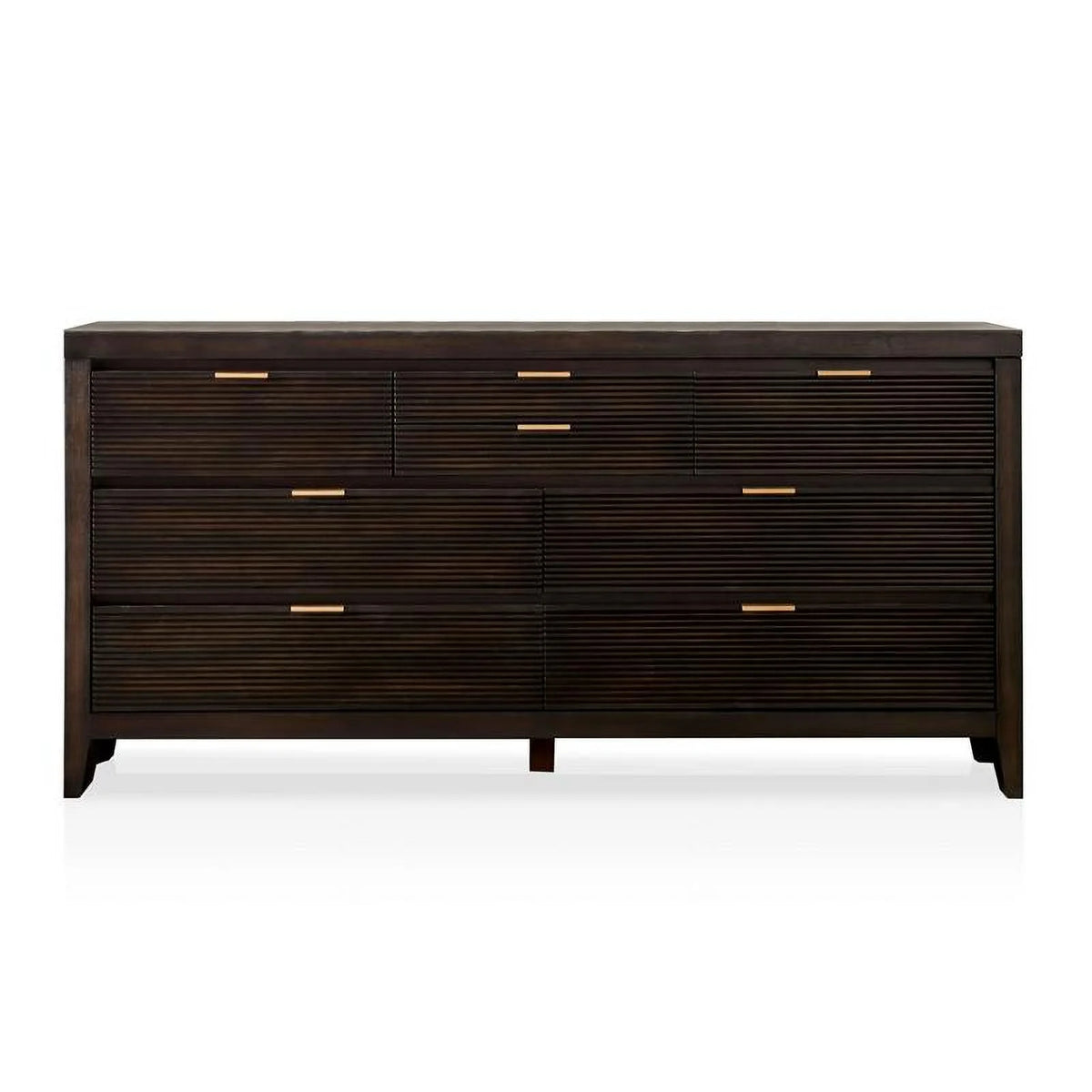 Wood 2-Piece Dresser and Mirror Set in Dark Walnut J237955