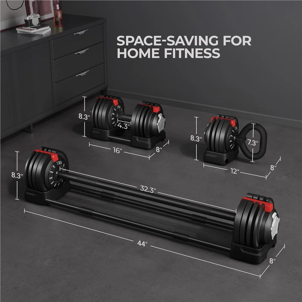 3-In-1 Quick-Adjust Dumbbell Weight Set Black W11380