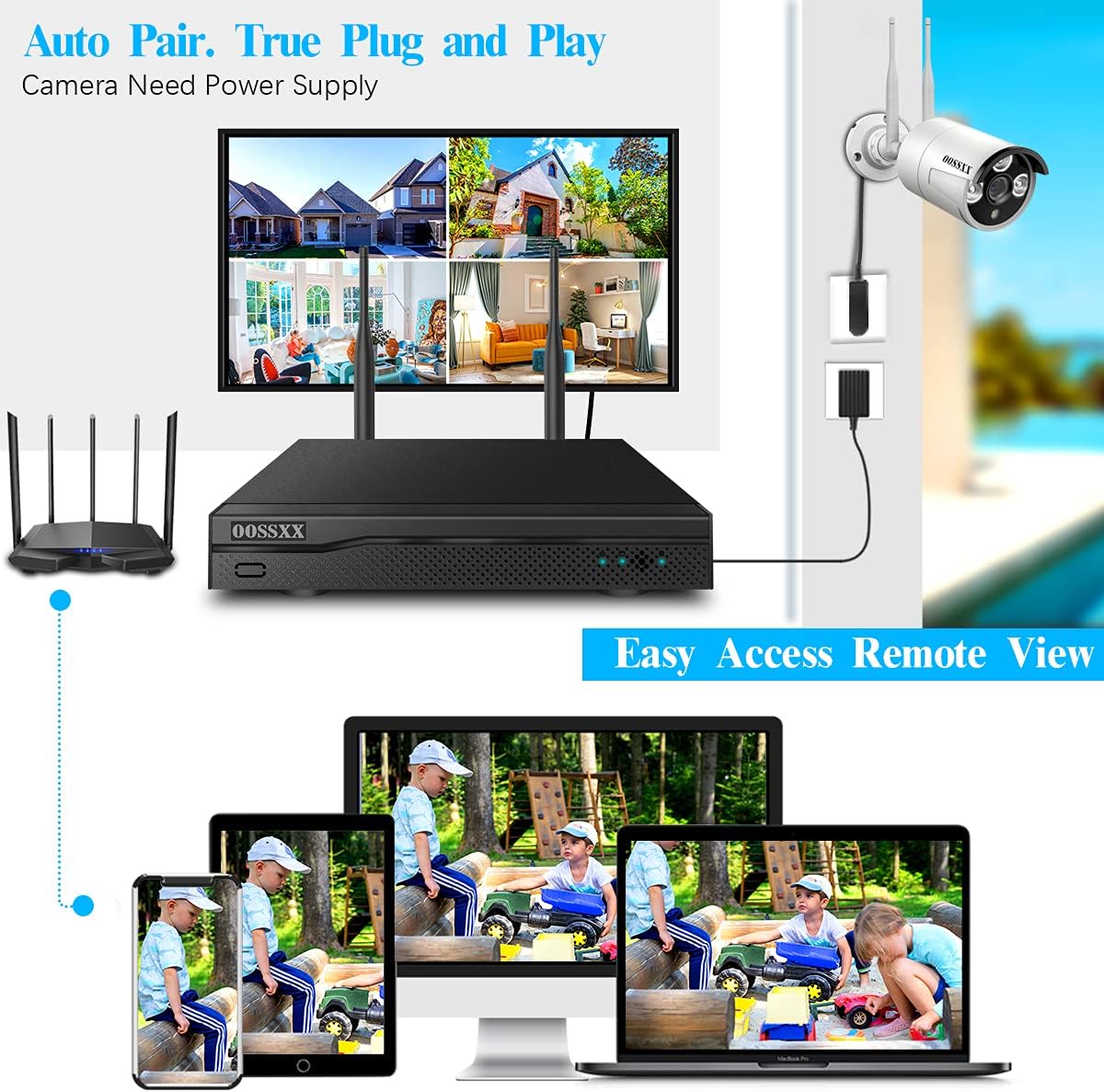 2K Wireless Security Camera System with 2TB Hard Drive, 4Pcs Outdoor Cameras, Audio, Night Vision S754973