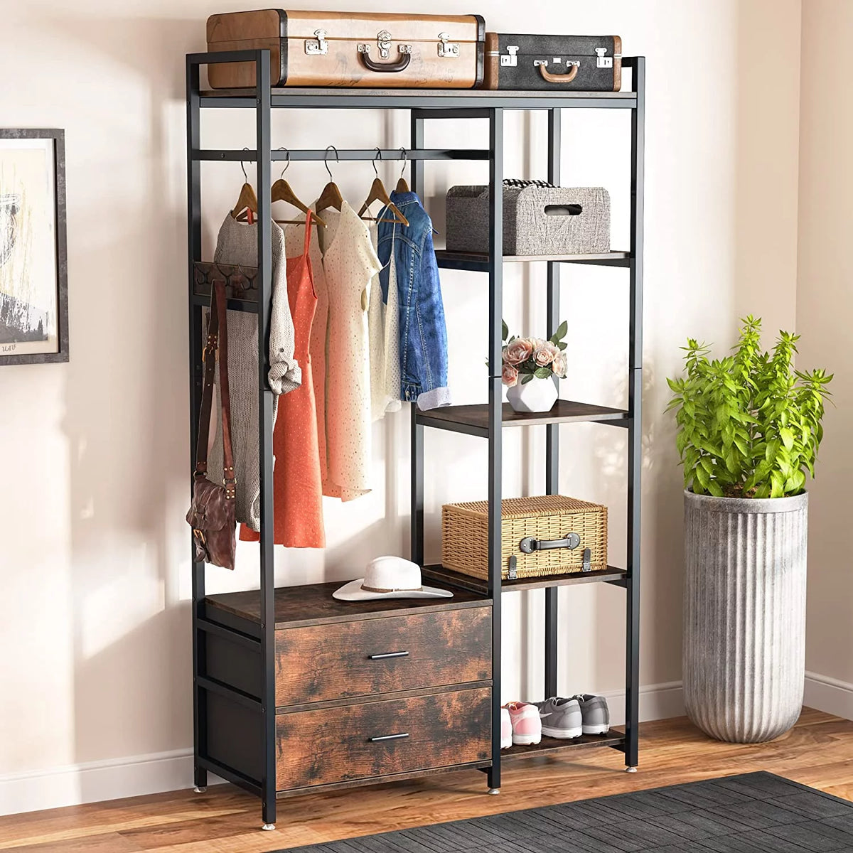 Freestanding Closet Organizer with Hanging Rod Y566763