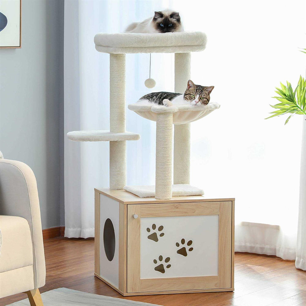 Cat Tree with Litter Box Enclosure and Scratching Posts N578