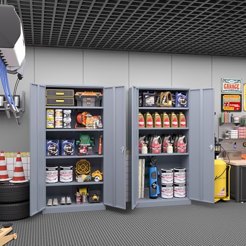 72" Black Locking Steel Storage Cabinet with 4 Adjustable Shelves Z450