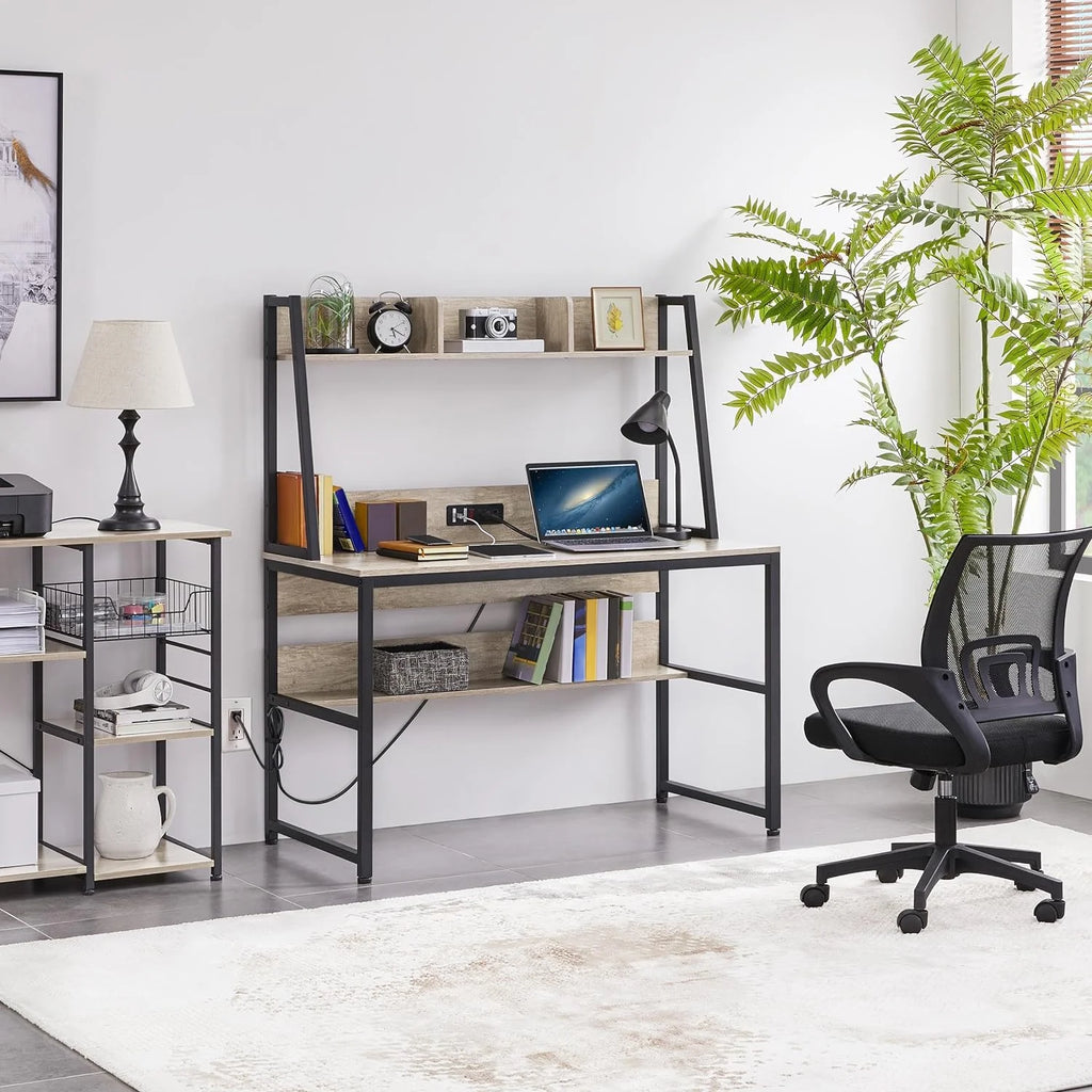 Gray Home Office Desk and Chair Set with Power Outlet D617