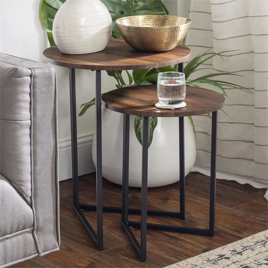 Dark Walnut Black Nesting End Tables Set of 2 K4479