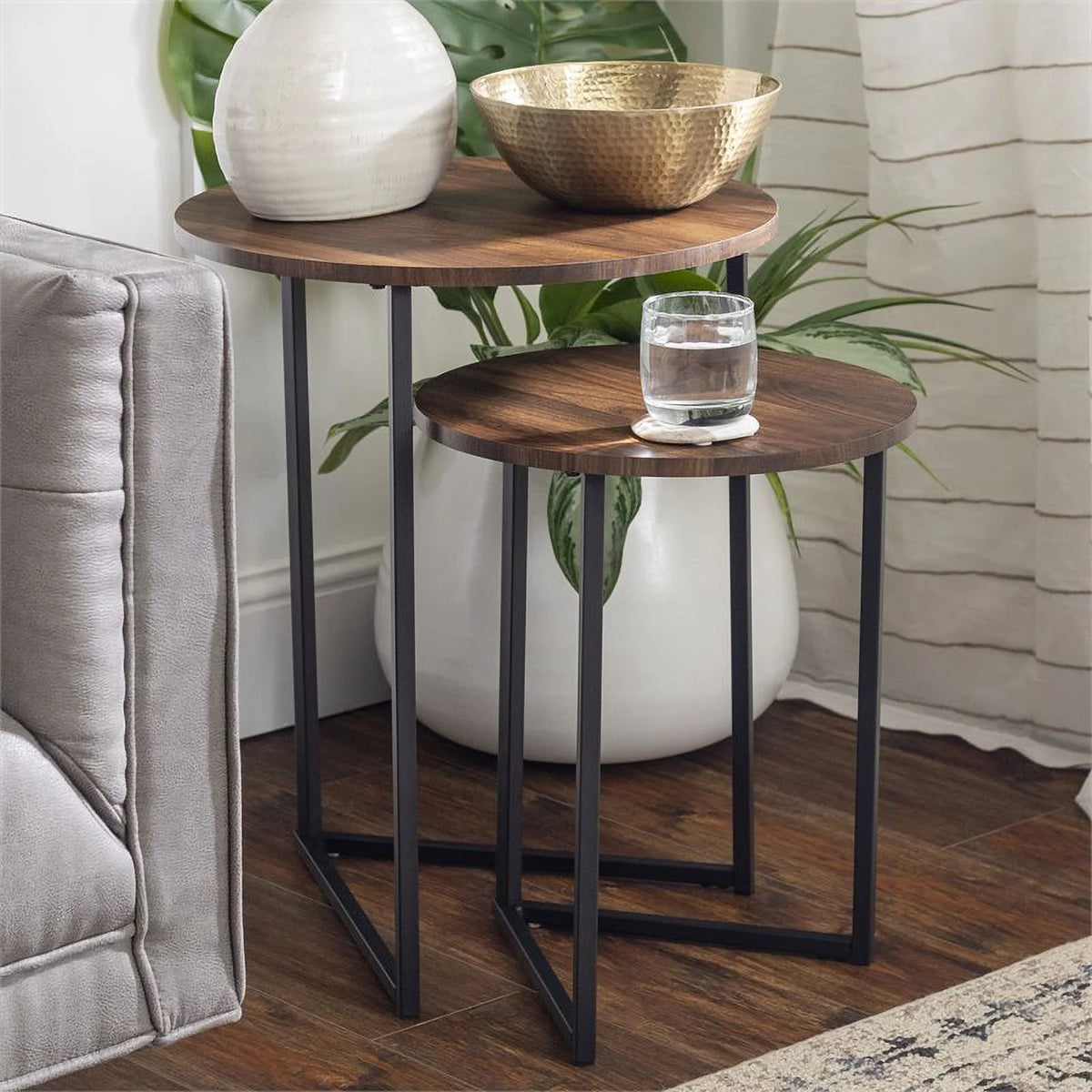 Dark Walnut Black Nesting End Tables Set of 2 K4479