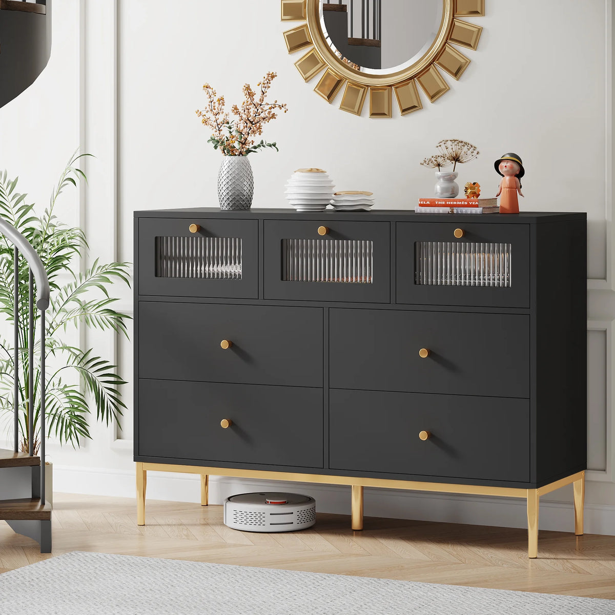 White 7 Drawer Glass Dresser N310