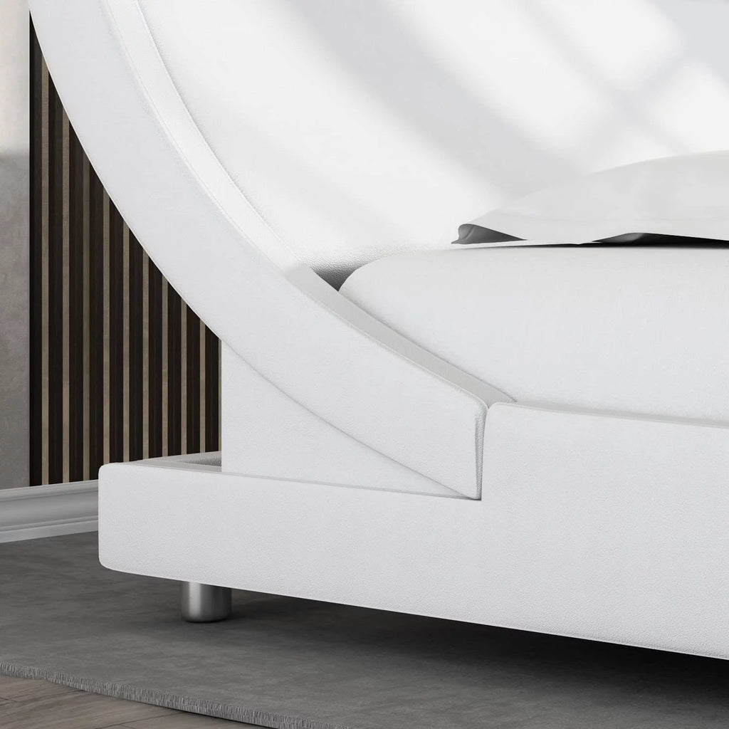 Glossy Black Full Size Platform Bed Frame with Leather Curved Adjustable Headboard O2678