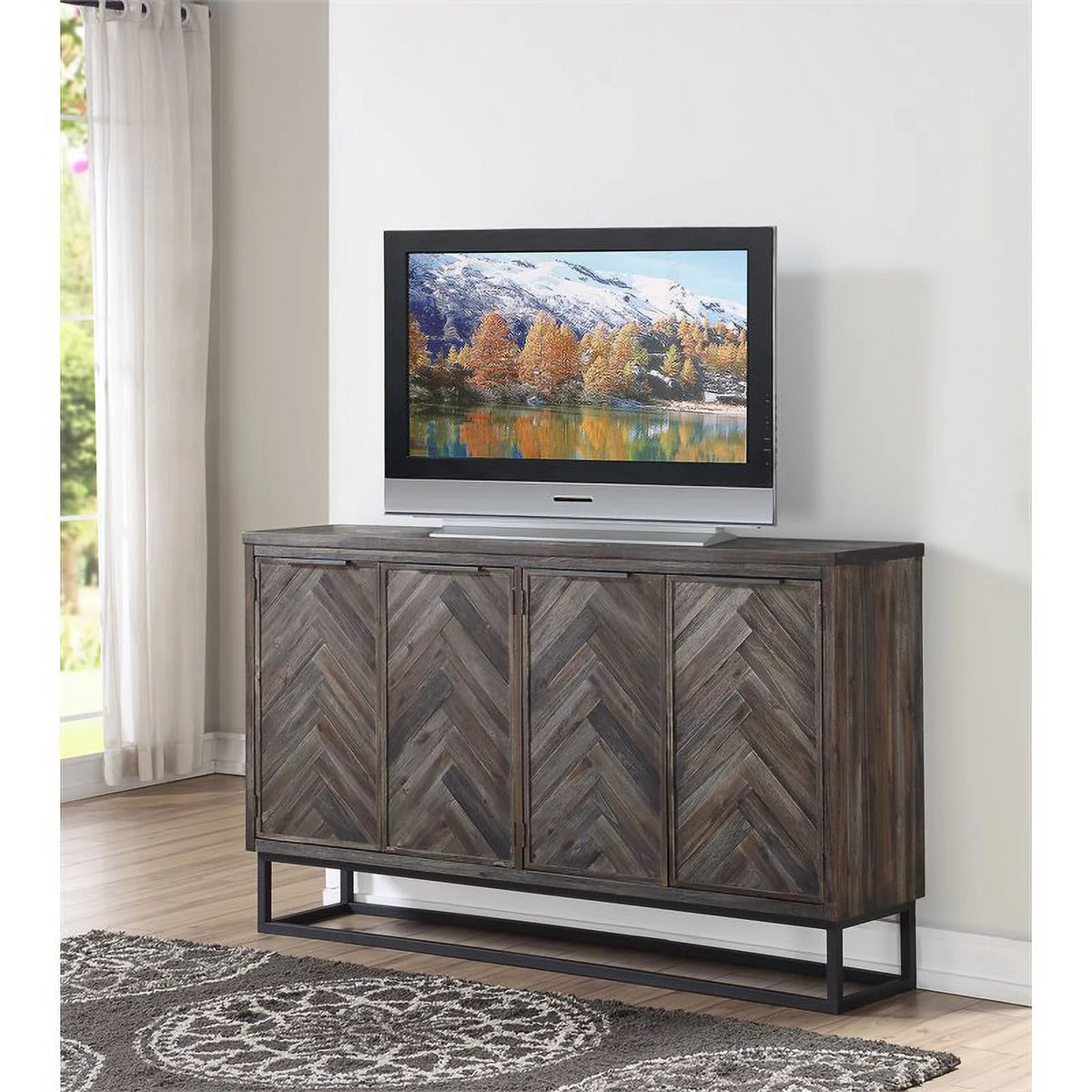 Solid Wood Herringbone 4-Door Credenza X276705