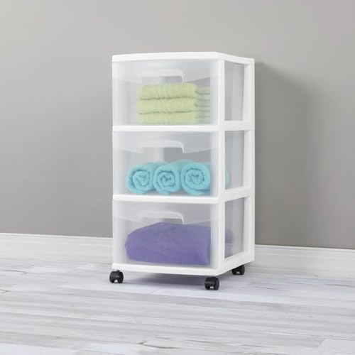 Plastic Storage Drawer Cart with 3 Drawers, White T247