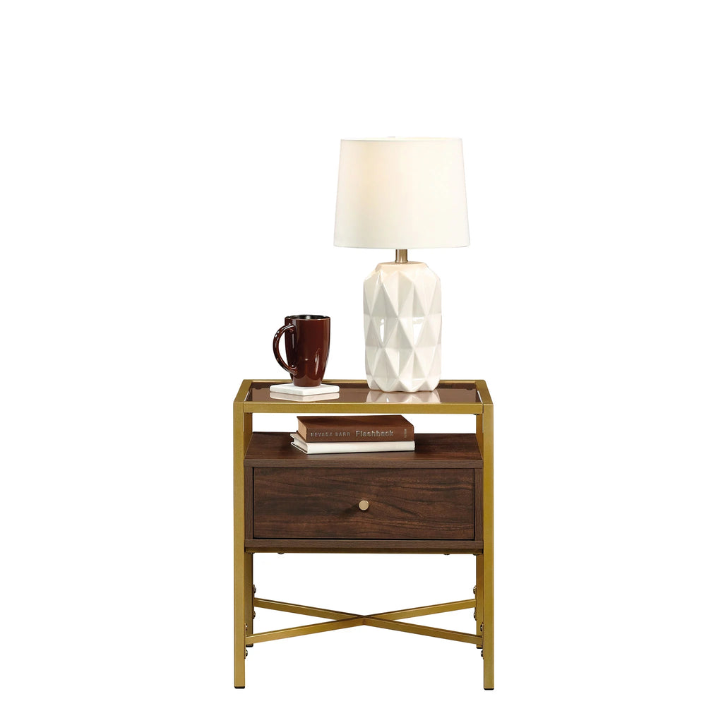 1 Drawer Glass Top Gold Metal Rectangular End Table Z91379