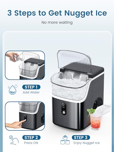 Portable Countertop Nugget Ice Maker 34Lbs/Day Self-Cleaning J182