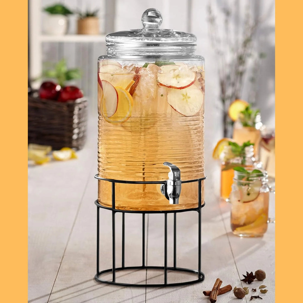 Clear Glass Drink Dispenser with Spigot and Stand B932811