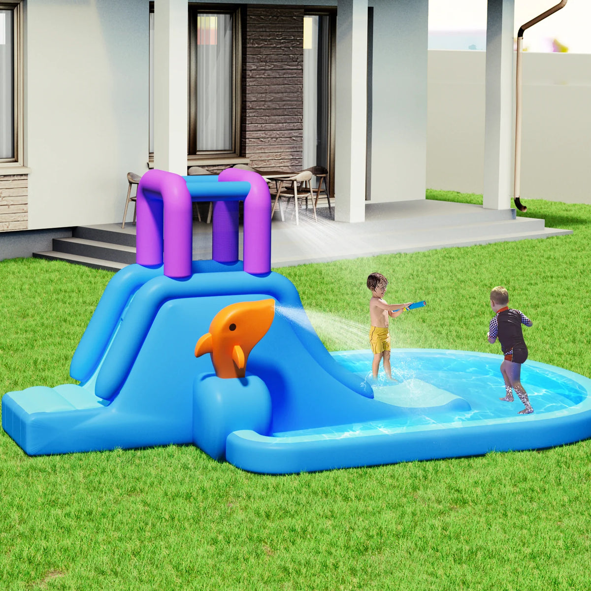 Kids Inflatable Water Slide with Blower and Splash Pool X602939