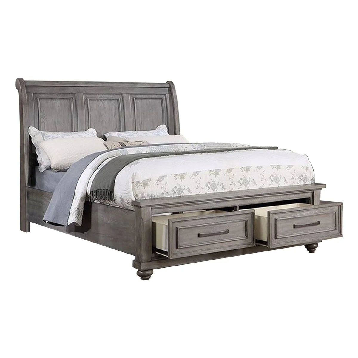 California King Bed with Storage Drawers Oak Gray Wood V8353