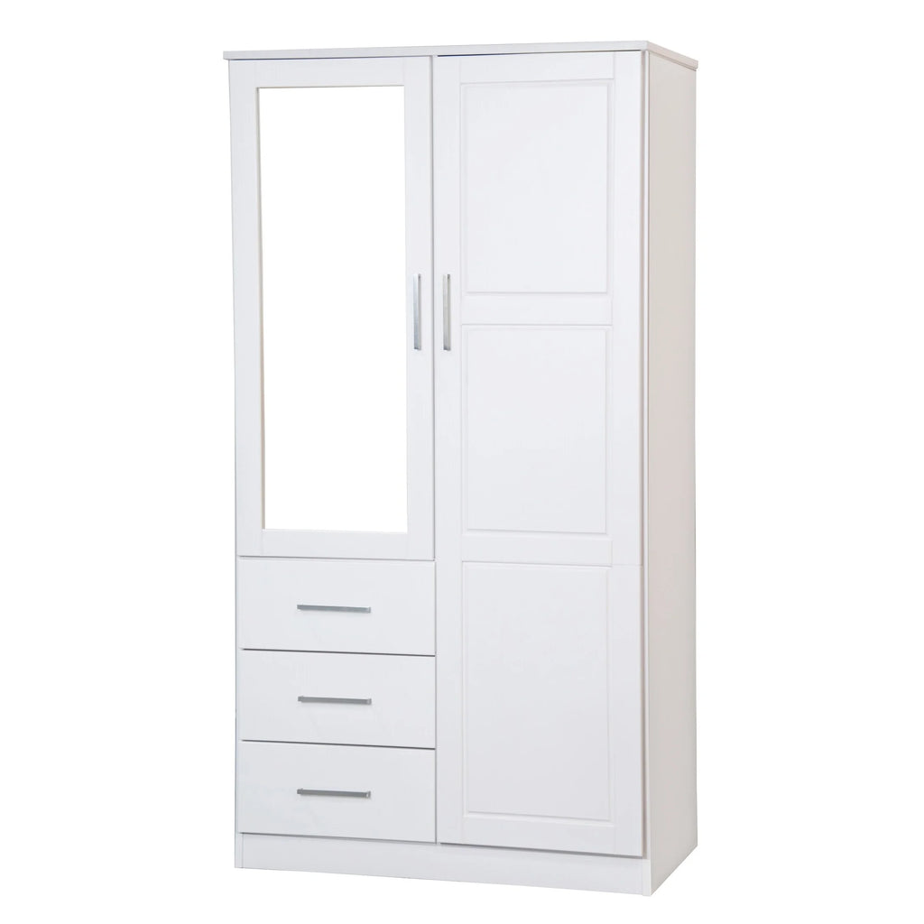 100% Solid Wood Wardrobe Armoire with Mirrored Doors White Q11907