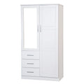 100% Solid Wood Wardrobe Armoire with Mirrored Doors White Q11907