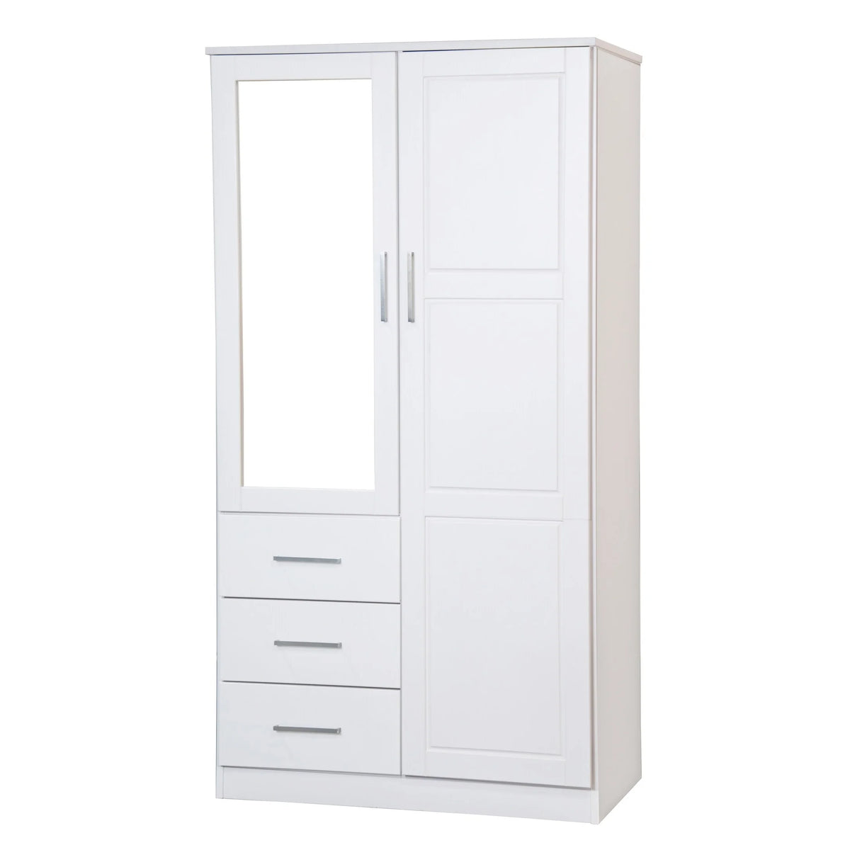 100% Solid Wood Wardrobe Armoire with Mirrored Doors White Q11907
