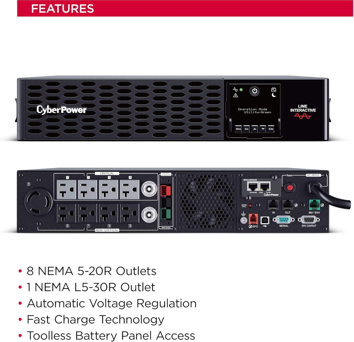 3000VA/3000W 9 Outlets 2U Rack/Tower UPS System F4837