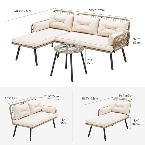 Beige Wicker Patio Furniture Set with Cushions and Side Table G99101