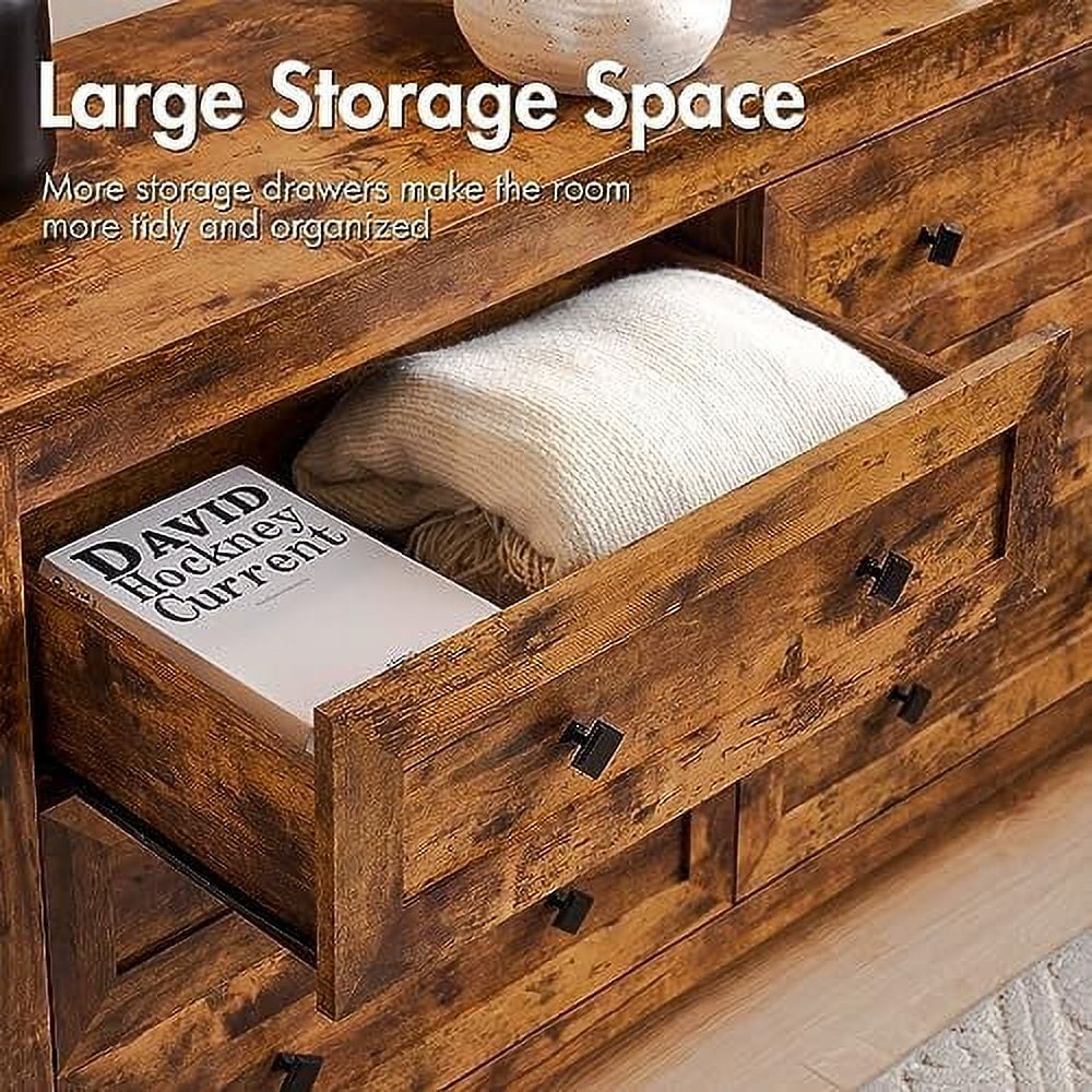 6 Drawer Wood Dresser with Vintage Grain Texture E39704