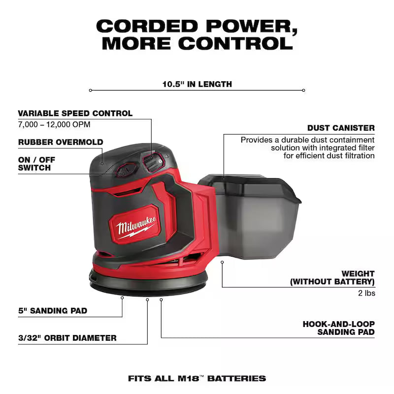 18V Cordless 5 in. Random Orbit Sander with 2.0 Ah Battery F283