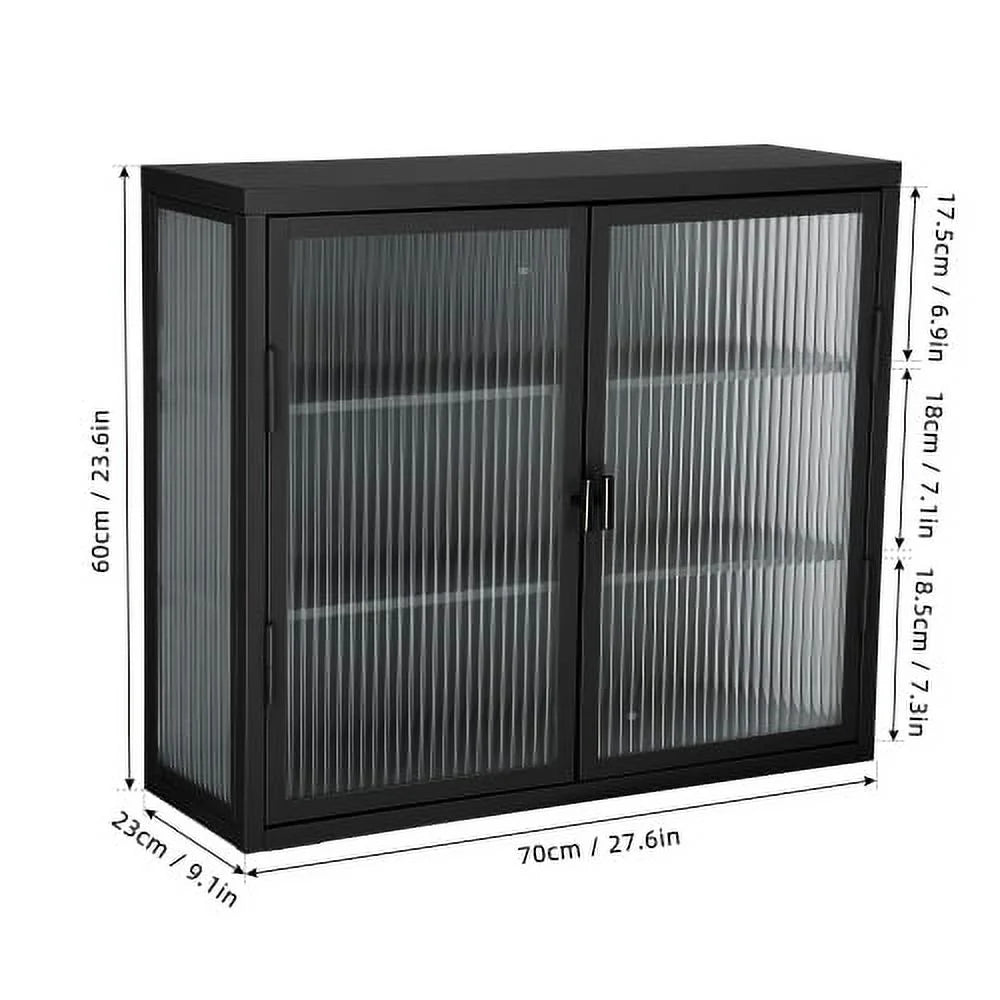 Double Glass Door Wall Cabinet with Detachable Shelves Black O52965