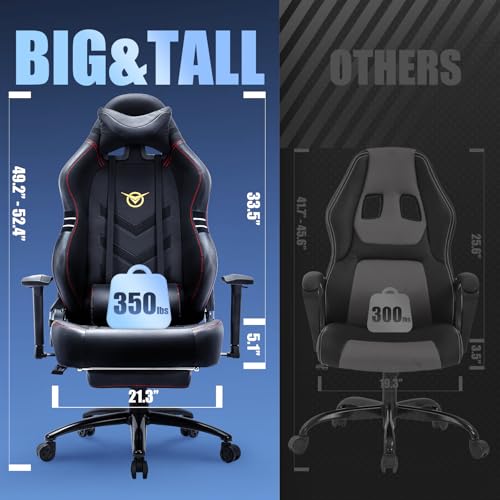 Big and Tall Gaming Chair with Footrest Ergonomic High Back Reclining H1086