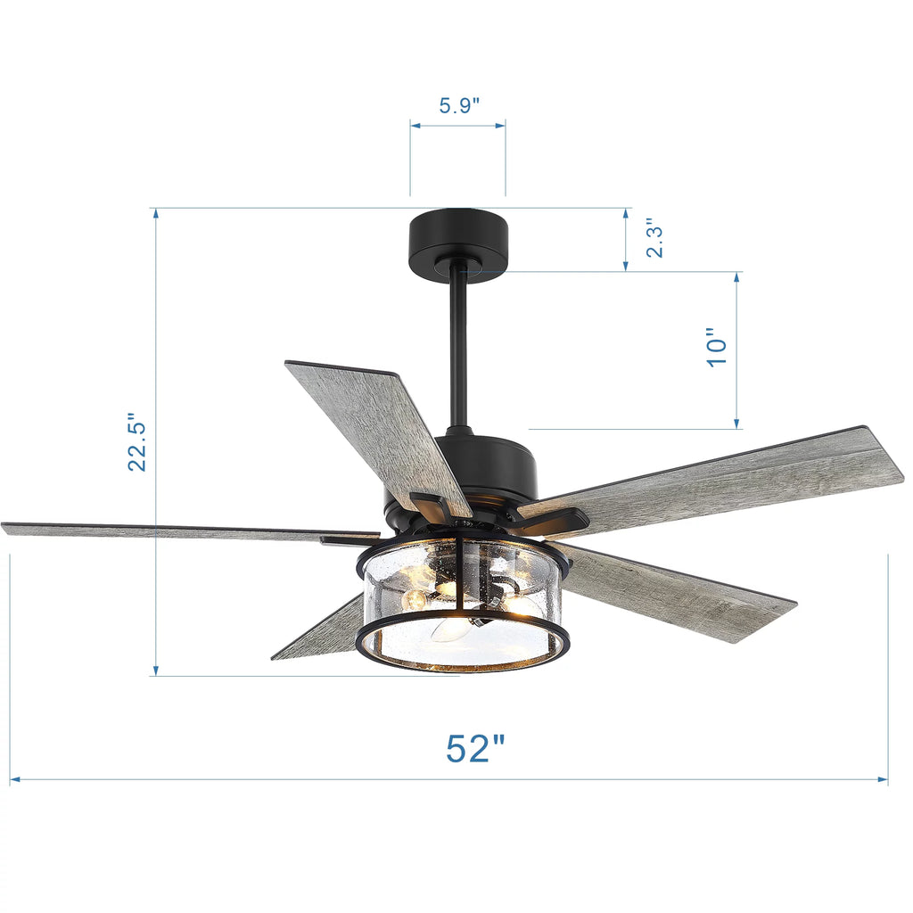 52" Matte Black Reversible Ceiling Fan with Light Kit P738848
