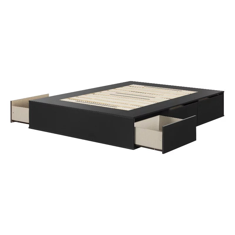 Black 6-Drawer Engineered Wood Platform Bed F991854