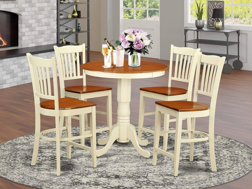 5 Piece Counter Height Dining Table Set with Round Wooden Table and 4 Chairs Y116