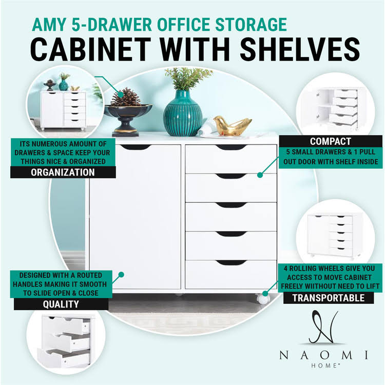 Black 5-Drawer Storage Cabinet with Shelves N9305