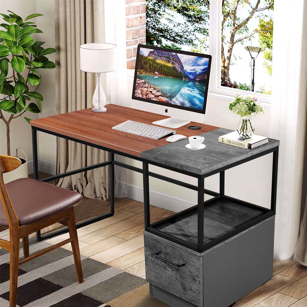 47" Home Office Desk with File Drawers Storage Shelves M6265