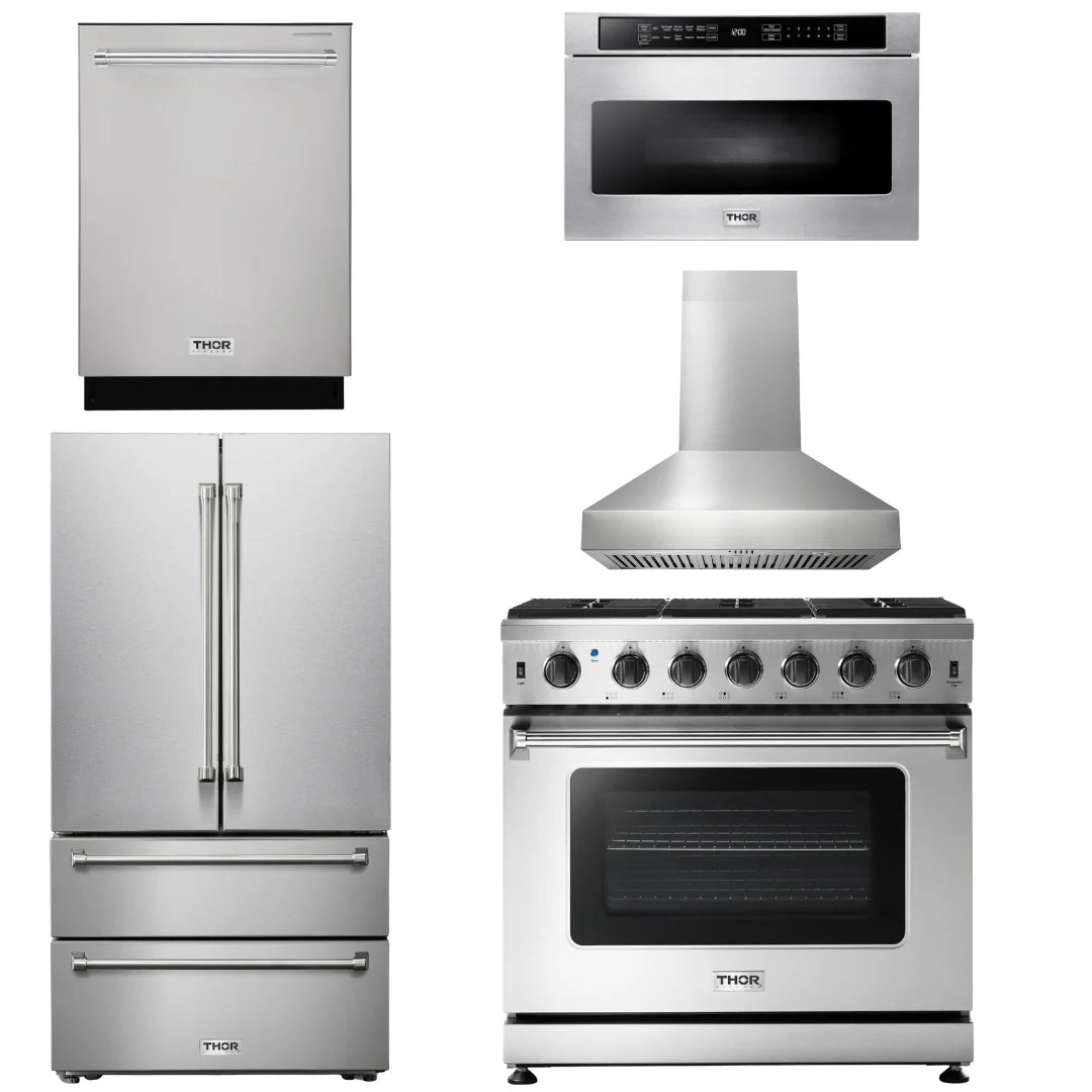 36 Gas Range, Hood, Microwave Drawer, Refrigerator, Dishwasher I177220
