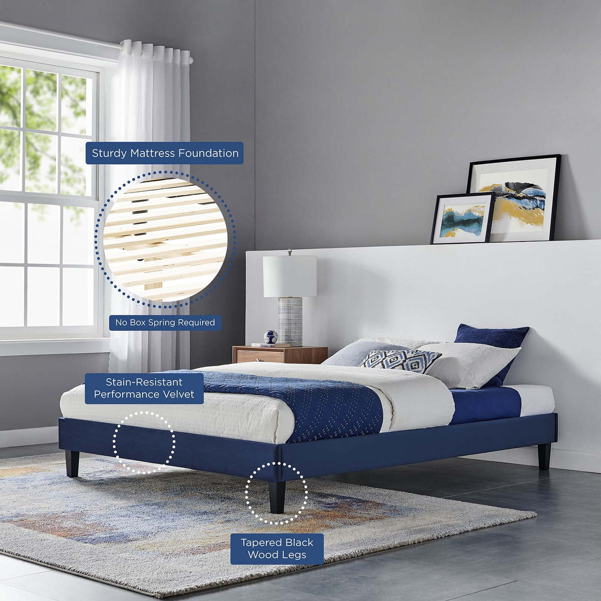 Full Size Velvet Platform Bed Frame G281221