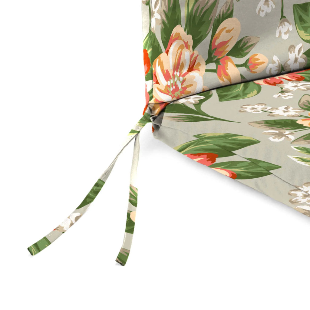 Grey Floral Rectangular Outdoor Chair Cushion with Ties G39890
