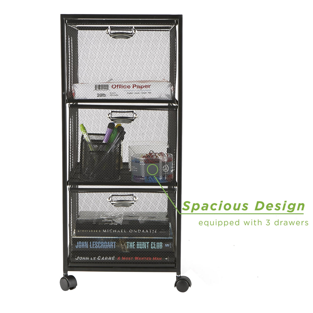 Rolling Utility Cart with 3 Drawers, Black Y9943