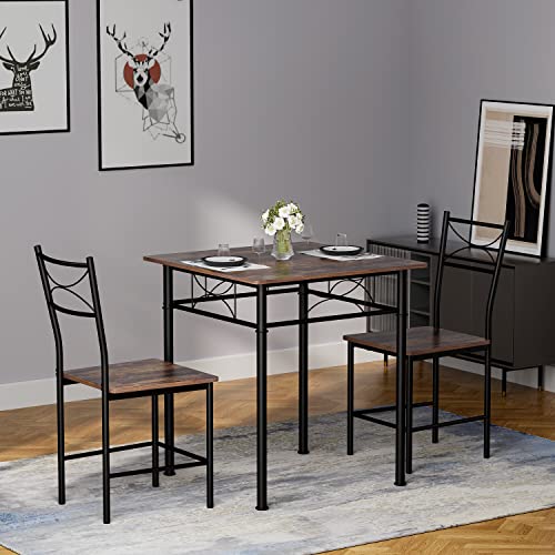 3-Piece Iron Wood Square Table Set with 2 Chairs E48133