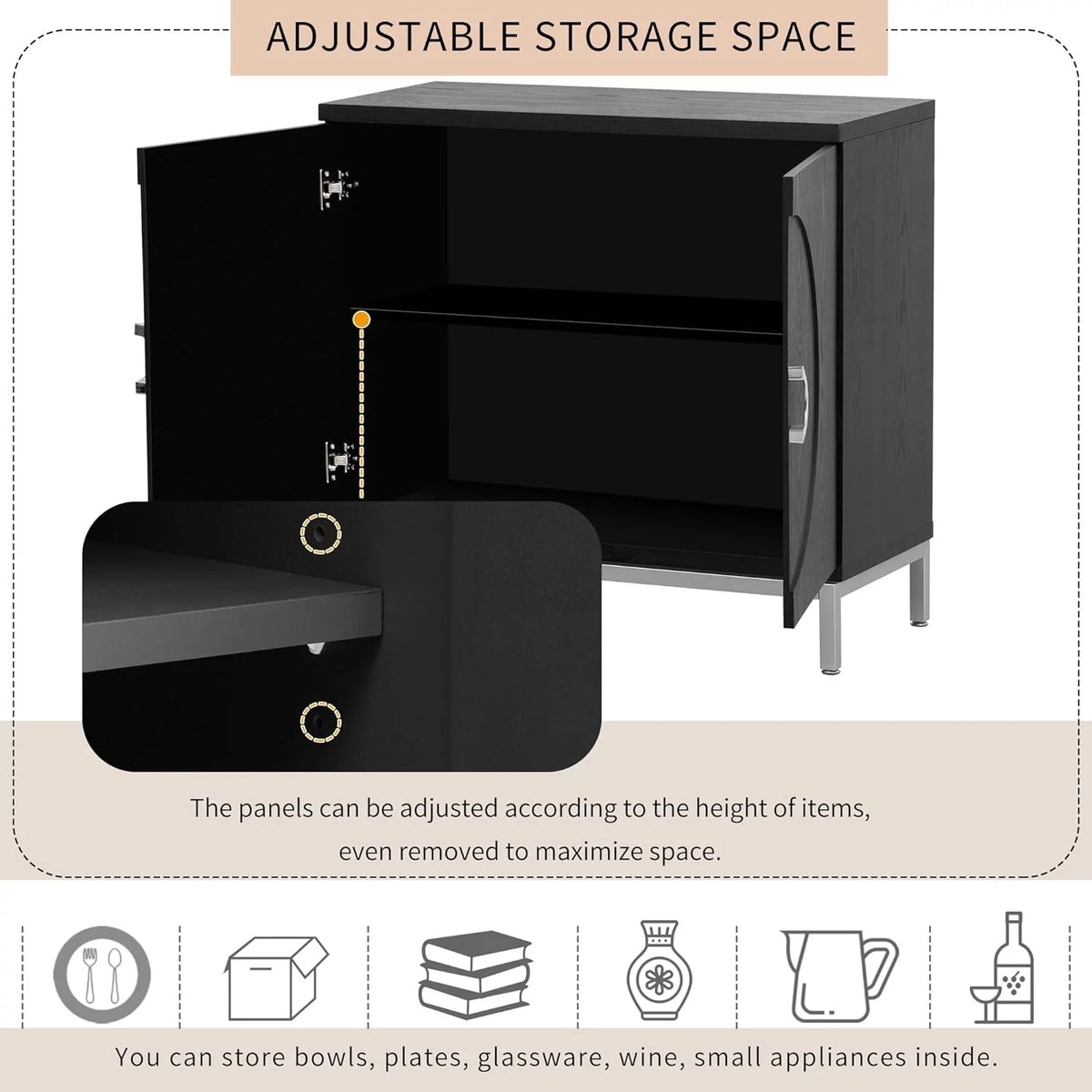 Black Storage Cabinet with Solid Wood Veneer X17900