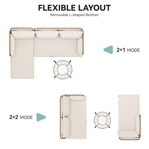 Beige Wicker Patio Furniture Set with Cushions and Side Table G99101