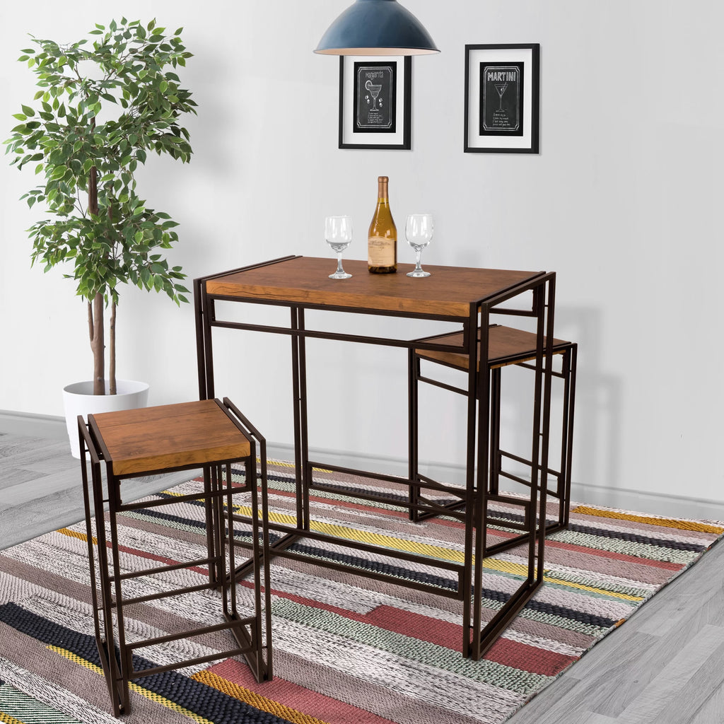 Bar Height 3 Piece Woodgrain Black Dining Table Set J2017