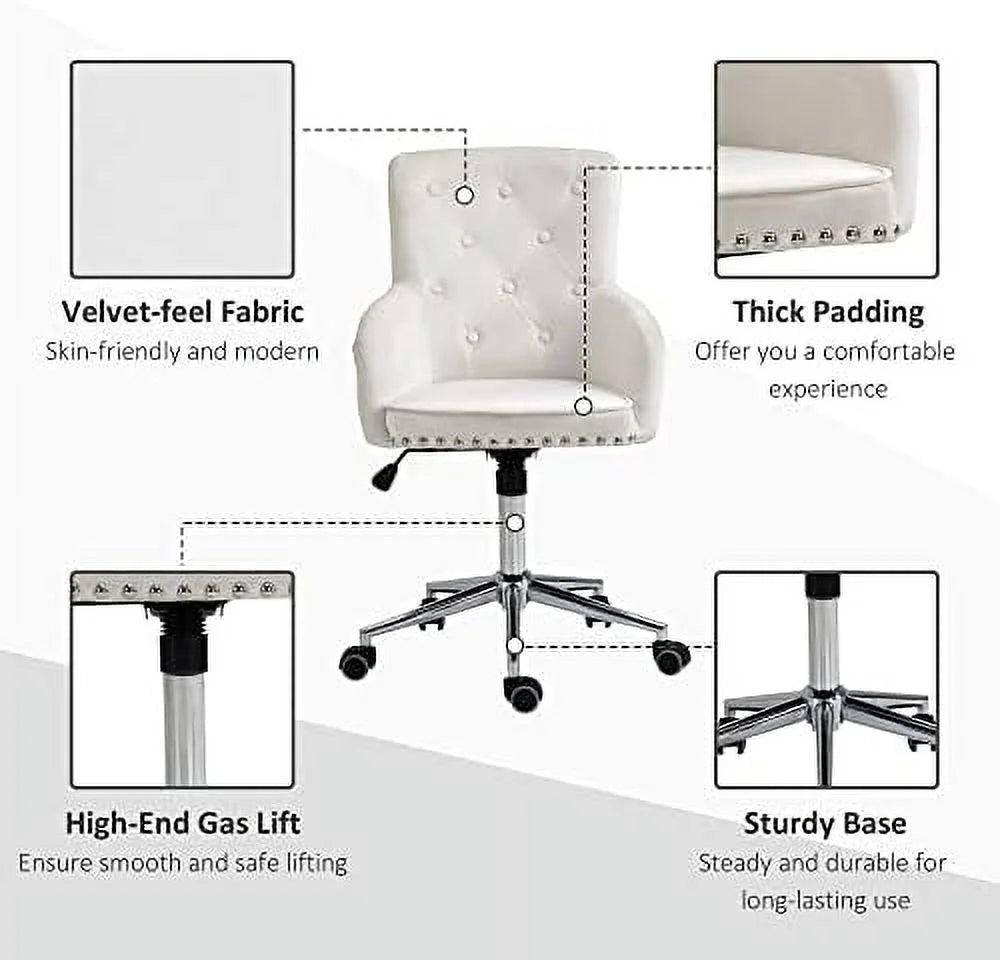 White Tufted Velvet Swivel Desk Chair C7899