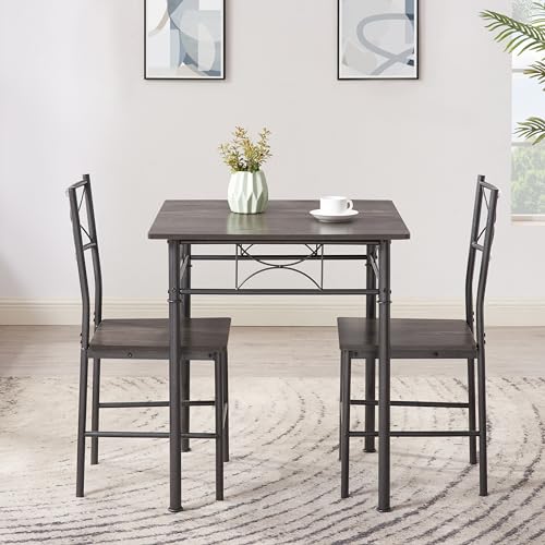 3-Piece Iron Wood Square Table Set with 2 Chairs E48133
