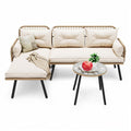 Beige Wicker Patio Furniture Set with Cushions and Side Table G99101