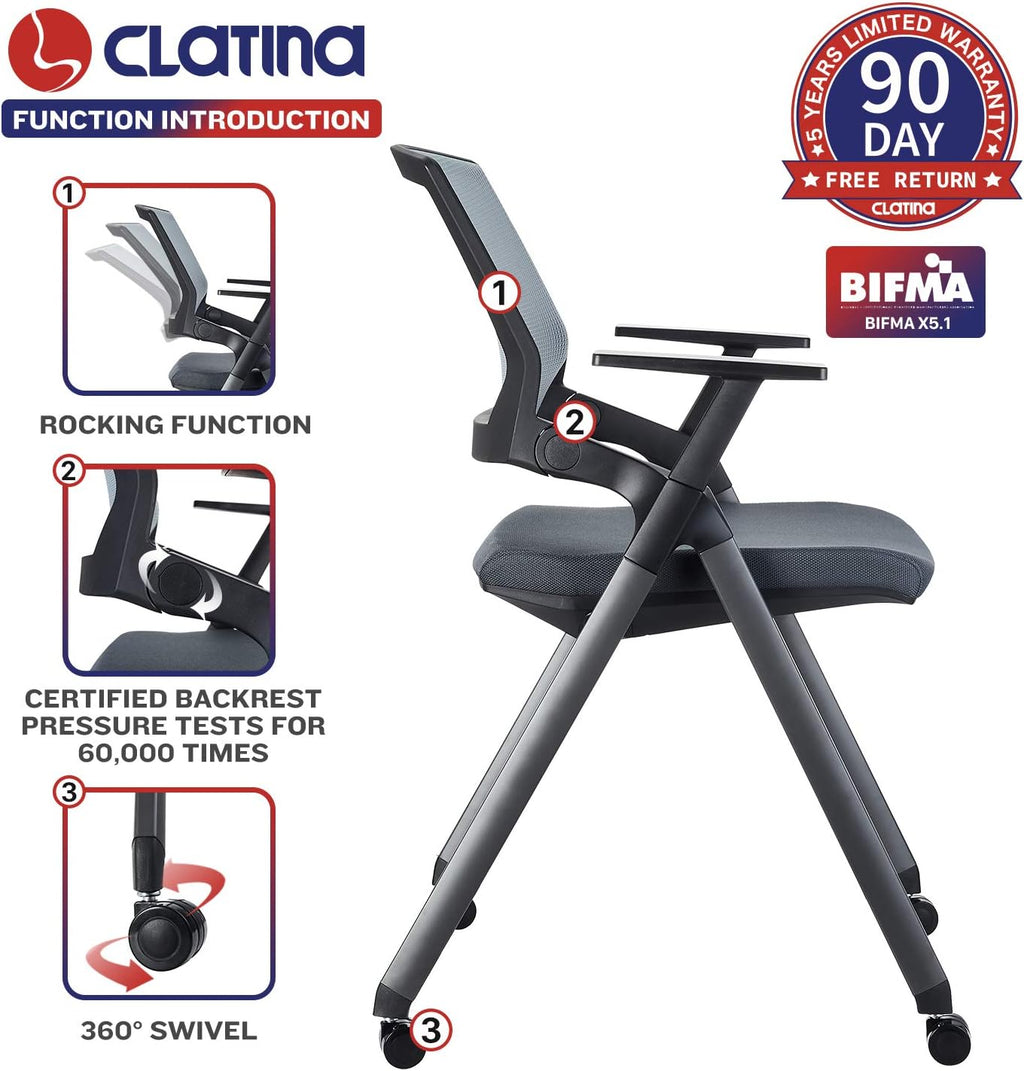 Black Mesh Stack Chairs with Caster Wheels and Arms 2 Pack B922490