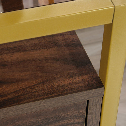1 Drawer Glass Top Gold Metal Rectangular End Table Z91379