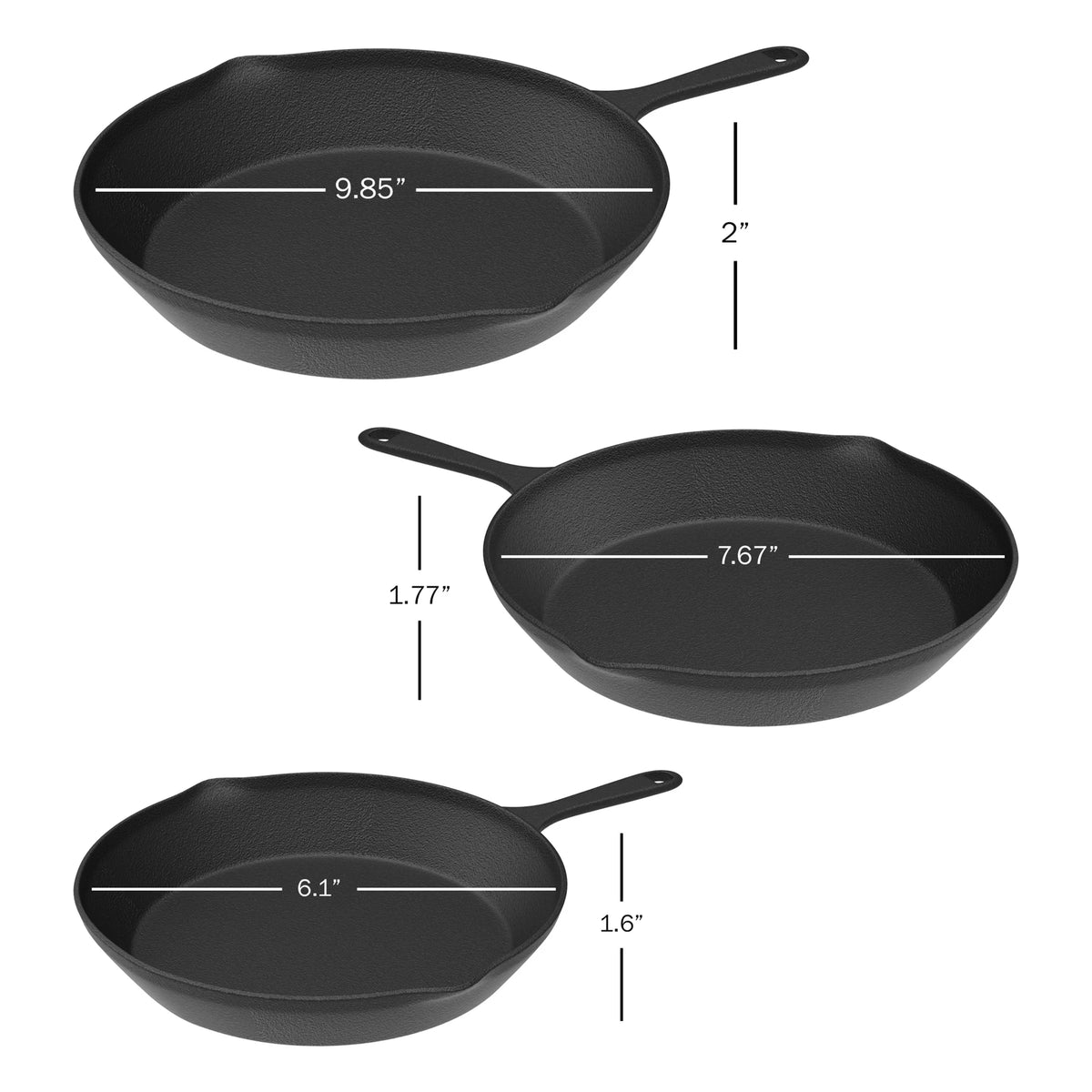 Cast Iron Pre-Seasoned Nonstick Skillets Set of 3 P3670